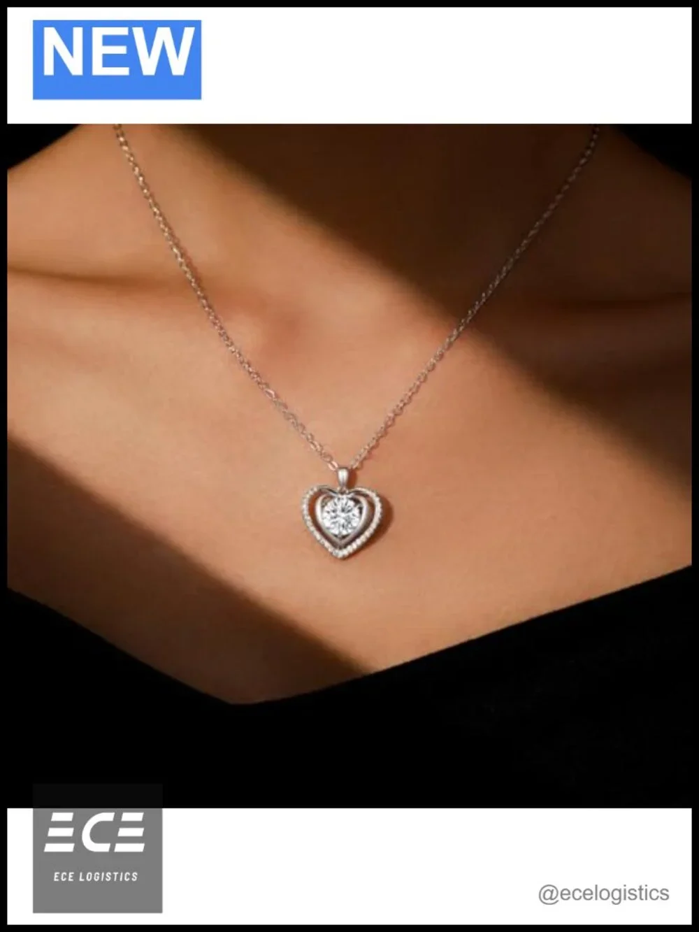 Diamond Heart Pendant Necklace Moissanite Stud Earrings Jewelry Gift Set 3